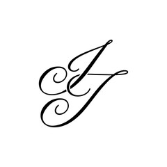 Elegant IJ Monogram Logo in Black Script &ndash; Luxury Calligraphy Initial Design on White Background