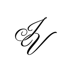 Elegant IV Monogram Logo in Black Script &ndash; Luxury Calligraphy Initial Design on White Background