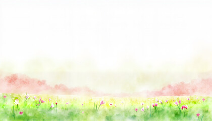 Fototapeta premium Watercolor landscape of blooming flowers in a serene meadow 