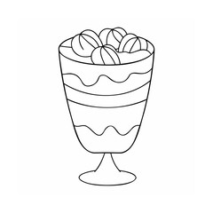 Handdrawn of a dessert in a stemmed glass with round fruit on top wavy layers vector