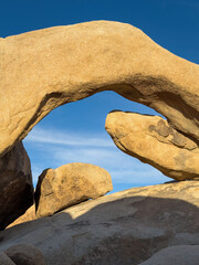 Scenic view of famous Arch Rock formation at Joshua Tree National Park, California, United States...