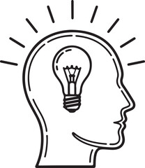 A bright idea illuminates a human head, symbolizing innovation and the power of thought