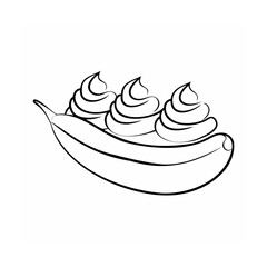 Handdrawn of a banana split with three whipped cream swirls on dessert