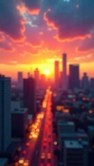 Fototapeta premium Blurred City Skyline Sunset Hopeful Future, Urban Development, Progress, Anticipation