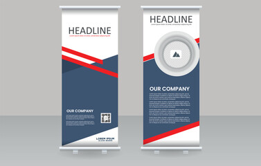Modern Vertical Roll-Up Banner Template for Corporate Business Events. Ideal for company presentations, corporate promotions, business expos, or product launches.