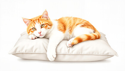Orange tabby cat lounging comfortably on a soft pillow  