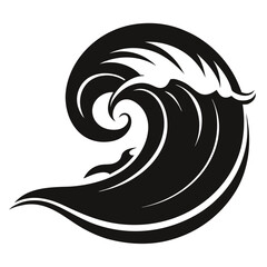 Naklejka premium Powerful Ocean Wave Icon Black and White Vector Illustration of a Curling Wave