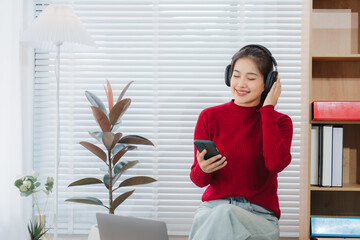 Serene Melodies: A young woman immersed in her world, savoring the notes of her favorite tunes, a...