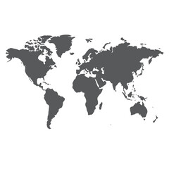 Grey blank world map on white background silhouette
