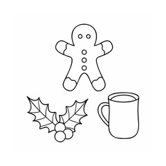 Handdrawn Christmas with gingerbread man holly mug on a holiday winter