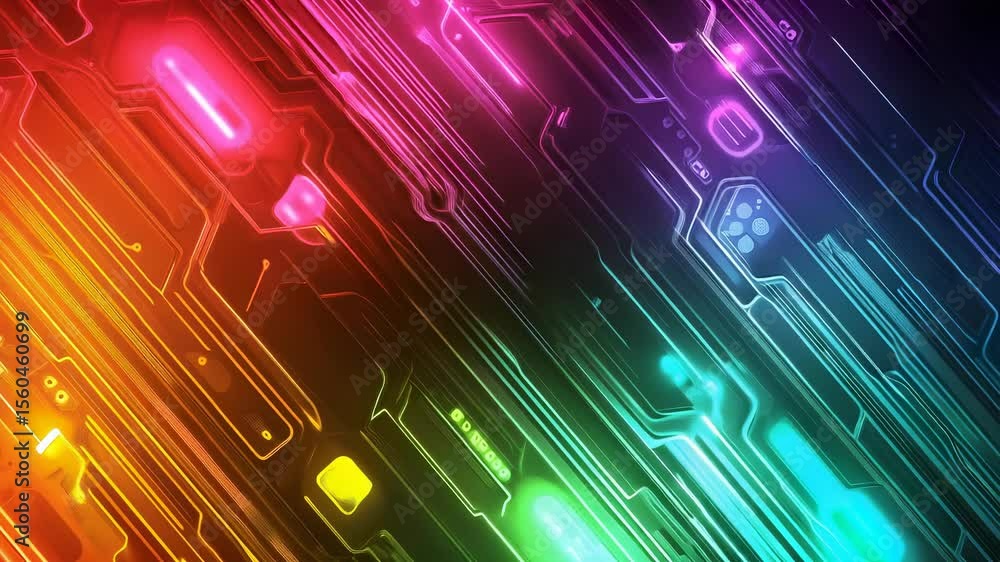 Poster vibrant circuit board animation with dynamic light effects and technological feel
