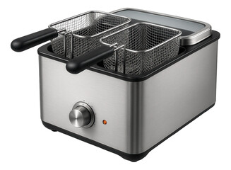 Large capacity deep fryer with dual baskets, perfect for frying multiple items at once in a home setting.