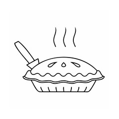 Handdrawn pie with steam a pie server on food dessert