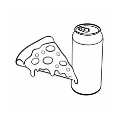 Of a pizza slice with melted cheese a soda can on vector