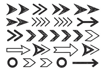 Collection of hand drawn sketch arrows and circles on white background