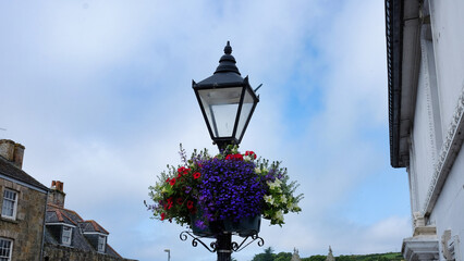 street lamp with flower basket
