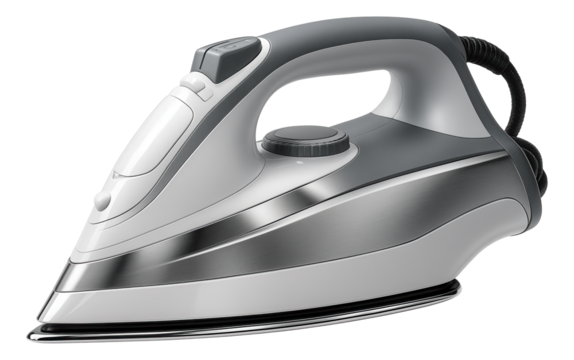 An iron with a retractable cord, useful for easy storage in a cottage's laundry room.