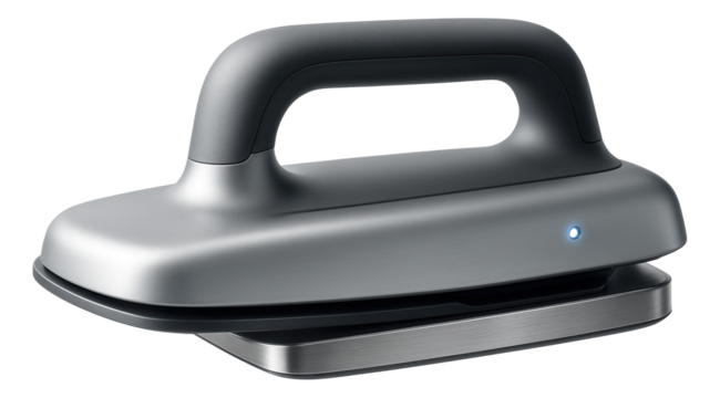 Cordless ironing press with rechargeable batteries, providing flexibility for use on different floors of a house.