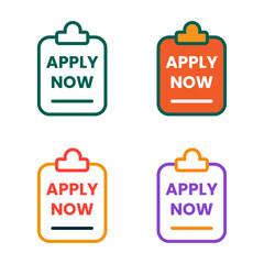 Four colorful clipboard icons with the text apply now for different applications