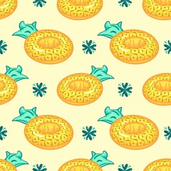 pineapple rubber ring Seamless Pattern with yellow background	