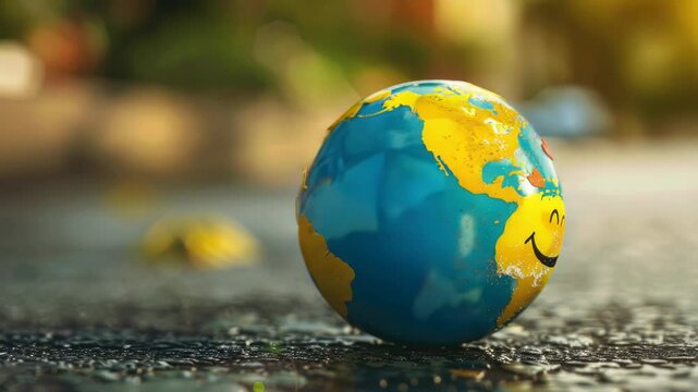 A bright blue and yellow egg with a smiling face, perfect for Easter or spring-themed designs