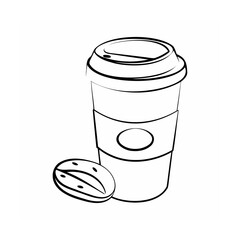 Handdrawn of a coffee to-go cup with a coffee bean on a togo takeaway