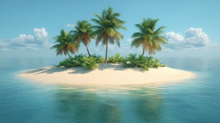 Secluded Tropical Island Oasis with Palm Trees