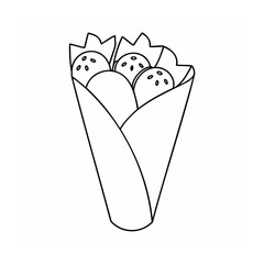 Handdrawn of a falafel wrap with falafel balls lettuce on food meal