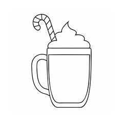 Handdrawn of a mug with whipped cream a candy cane on drink beverage 1