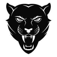 Powerful Black Panther Head Silhouette Fierce Feline Vector Illustration, Graphic Design Element