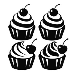Delicious Cherry Cupcakes Sweet Treat Icons for Baking Blogs, Recipes, and Dessert Menus