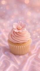 Elegant cupcake with pink flower
