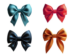 Set of stylish bow ties in various colors and styles, isolated on white transparent PNG background, perfect for fashion design, accessories clipart, men&rsquo;s formal wear, party decor, wedding invitation