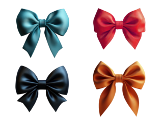 Set of stylish bow ties in various colors and styles, isolated on white transparent PNG background, perfect for fashion design, accessories clipart, men’s formal wear, party decor, wedding invitation