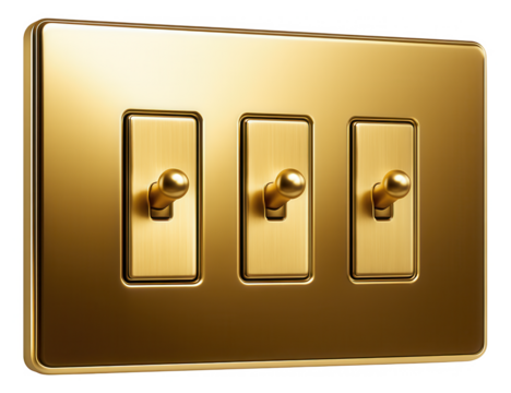 Gold-plated three-gang switch, offering a luxurious touch to a home theater room.