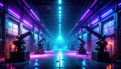 Atmospheric Warehouse with Robots Under Flickering Ultraviolet Lights