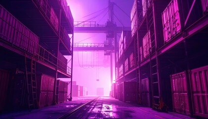 Fototapeta premium Ethereal View of Warehouse with Containers During a Sandstorm