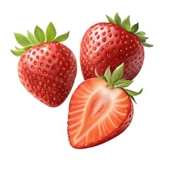 3d realistic strawberries isolated on transparent background