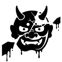 Demon mask illustration in black with cracks and dripping effect