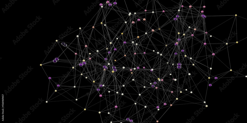 Poster complex network visualization. ideal for tech, ai, and data concepts.