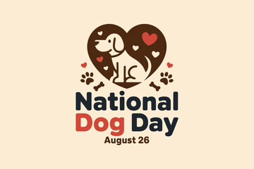 National dog day silhouette badge with brown dogs in heart shape for pet adoption awareness campaign design  