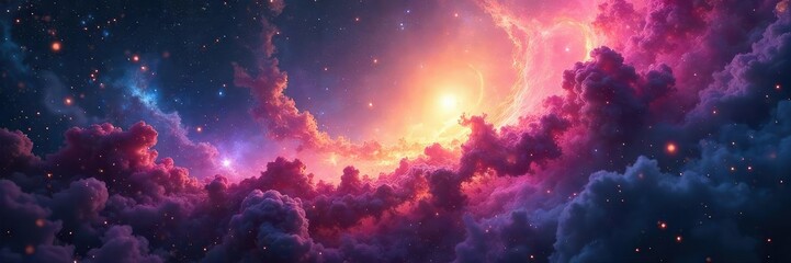 Fototapeta premium Close-up of swirling nebulae, cosmic dust and gas clouds in vibrant colors, illustrating the vastness and beauty of the universe A stunning example of celestial material , gas, supernova