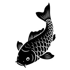 Black koi fish illustration on white background, vector design element