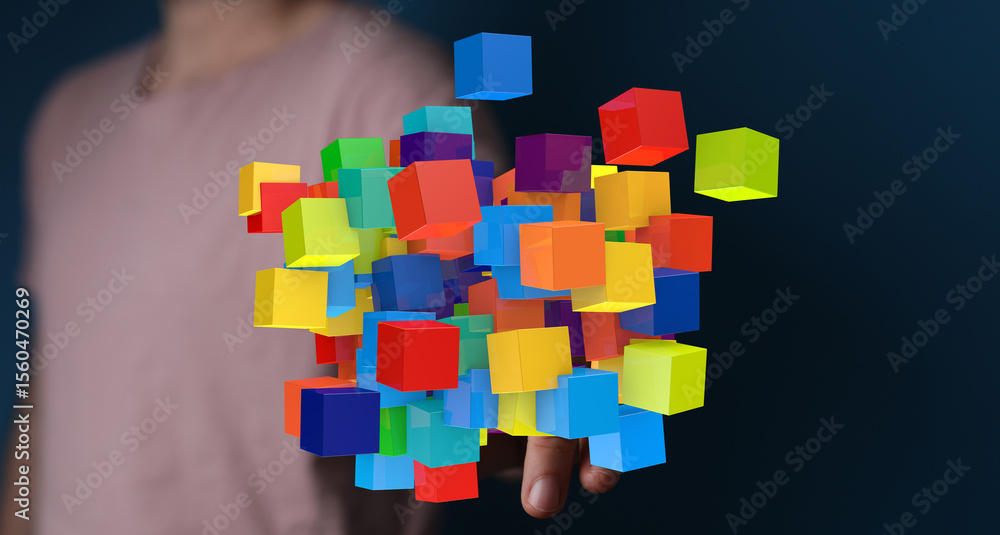 Aufkleber Abstract image of colorful cubes representing data, innovation, or connection.