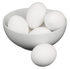 Eggs in a white bowl cut out isolated on transparent png background