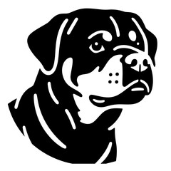 Rottweiler dog head silhouette in black and white, vector illustration
