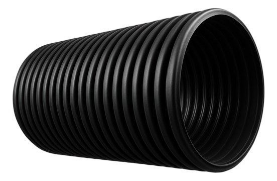 Large corrugated pipe for use in commercial building stormwater systems, ensuring efficient drainage without clogging.