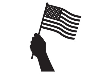 Silhouette of a Hand Waving an American Flag Depicting Patriotism and National Pride on an Isolated Background