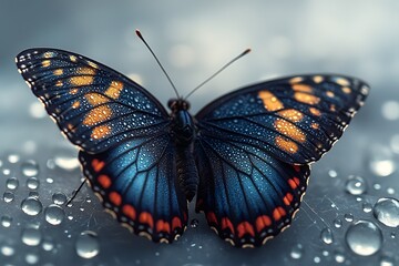 Naklejka premium DewKissed Butterfly with Teal and Orange Wings