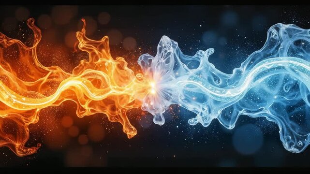 Fire and water swirling together in vibrant contrasting colors  